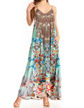 Sakkas Sofia Women's Spaghetti Strap V-neck Floral Print Summer Casual Maxi Dress#color_415