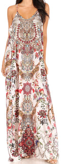 Sakkas Sofia Women's Spaghetti Strap V-neck Floral Print Summer Casual Maxi Dress#color_420