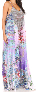 Sakkas Sofia Women's Spaghetti Strap V-neck Floral Print Summer Casual Maxi Dress