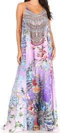 Sakkas Sofia Women's Spaghetti Strap V-neck Floral Print Summer Casual Maxi Dress#color_423