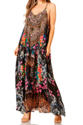 Sakkas Sofia Women's Spaghetti Strap V-neck Floral Print Summer Casual Maxi Dress#color_433