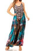 Sakkas Sofia Women's Spaghetti Strap V-neck Floral Print Summer Casual Maxi Dress#color_435