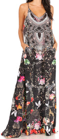 Sakkas Sofia Women's Spaghetti Strap V-neck Floral Print Summer Casual Maxi Dress#color_458