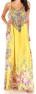 Sakkas Sofia Women's Spaghetti Strap V-neck Floral Print Summer Casual Maxi Dress#color_460