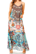 Sakkas Sofia Women's Spaghetti Strap V-neck Floral Print Summer Casual Maxi Dress#color_492