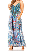Sakkas Sofia Women's Spaghetti Strap V-neck Floral Print Summer Casual Maxi Dress#color_501