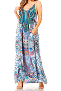 Sakkas Sofia Women's Spaghetti Strap V-neck Floral Print Summer Casual Maxi Dress#color_501