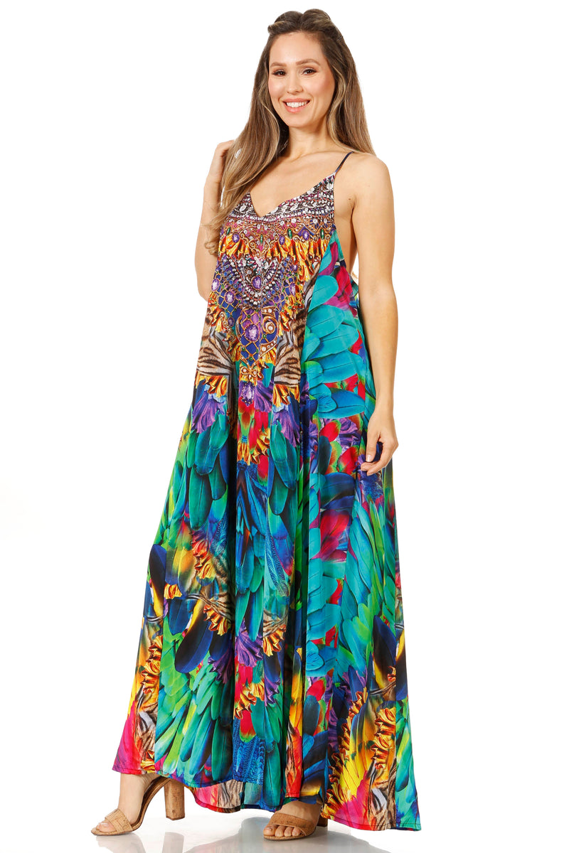 Sakkas Sofia Women's Spaghetti Strap V-neck Floral Print Summer Casual Maxi Dress