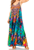 Sakkas Sofia Women's Spaghetti Strap V-neck Floral Print Summer Casual Maxi Dress#color_502