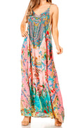 Sakkas Sofia Women's Spaghetti Strap V-neck Floral Print Summer Casual Maxi Dress#color_503