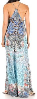 Sakkas Sofia Women's Spaghetti Strap V-neck Floral Print Summer Casual Maxi Dress