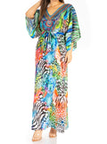 Sakkas Maribel Women's Maxi Caftan Dress Short Sleeves V Neck Long Loose Casual#color_564-Multi