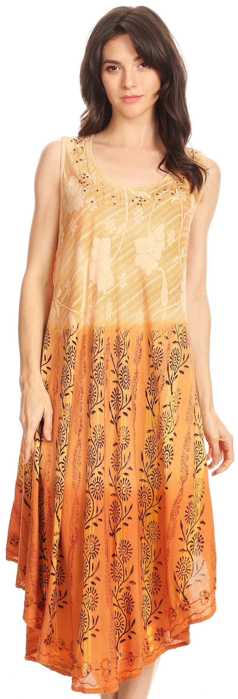 Sakkas Alicia Ombre Vine Print Batik Dress / Cover Up with Sequins and Embroidery