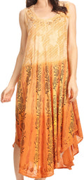 Sakkas Alicia Ombre Vine Print Batik Dress / Cover Up with Sequins and Embroidery#color_LightBrown