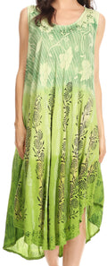 Sakkas Alicia Ombre Vine Print Batik Dress / Cover Up with Sequins and Embroidery#color_LightGreen