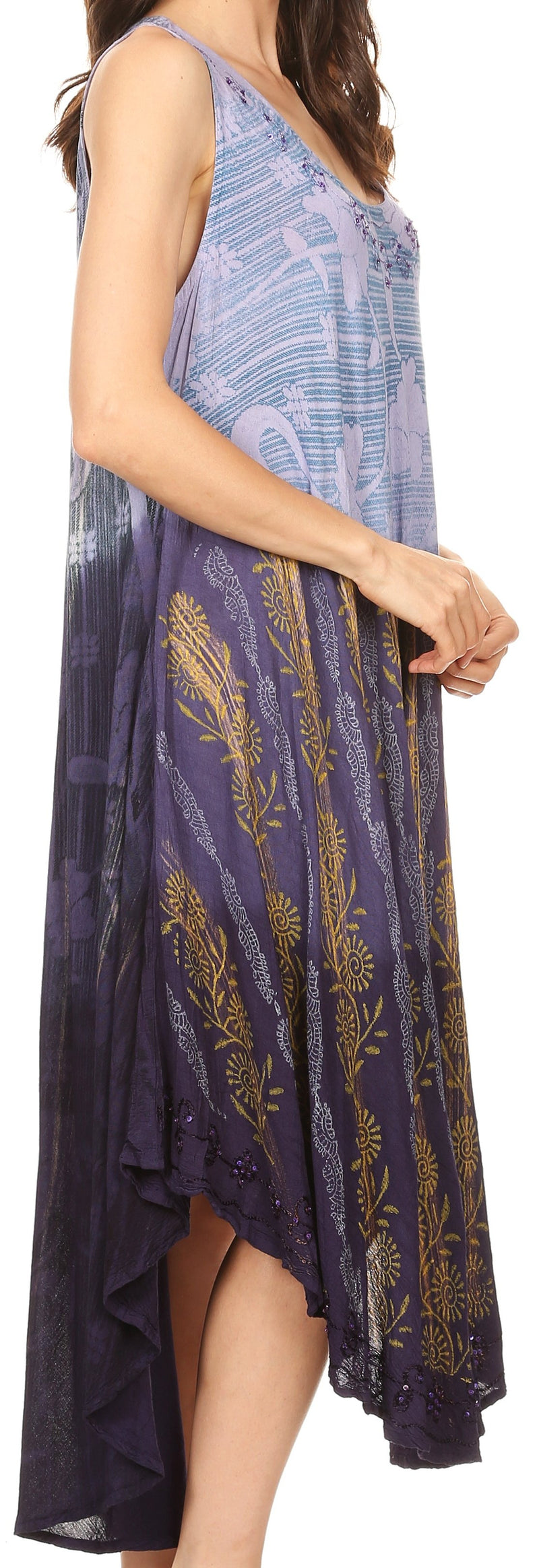 Sakkas Alicia Ombre Vine Print Batik Dress / Cover Up with Sequins and Embroidery