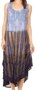 Sakkas Alicia Ombre Vine Print Batik Dress / Cover Up with Sequins and Embroidery#color_Navy