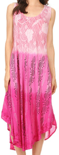 Sakkas Alicia Ombre Vine Print Batik Dress / Cover Up with Sequins and Embroidery#color_Pink
