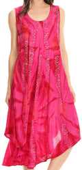 Sakkas Mariana Tie Dye Vine Print Dress / Cover Up with Sequins and Embroidery#color_Fuchsia