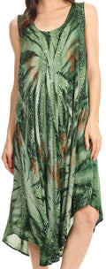 Sakkas Mariana Tie Dye Vine Print Dress / Cover Up with Sequins and Embroidery#color_Green