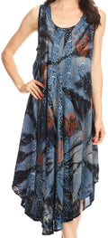 Sakkas Mariana Tie Dye Vine Print Dress / Cover Up with Sequins and Embroidery#color_Navy