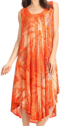 Sakkas Mariana Tie Dye Vine Print Dress / Cover Up with Sequins and Embroidery#color_Orange