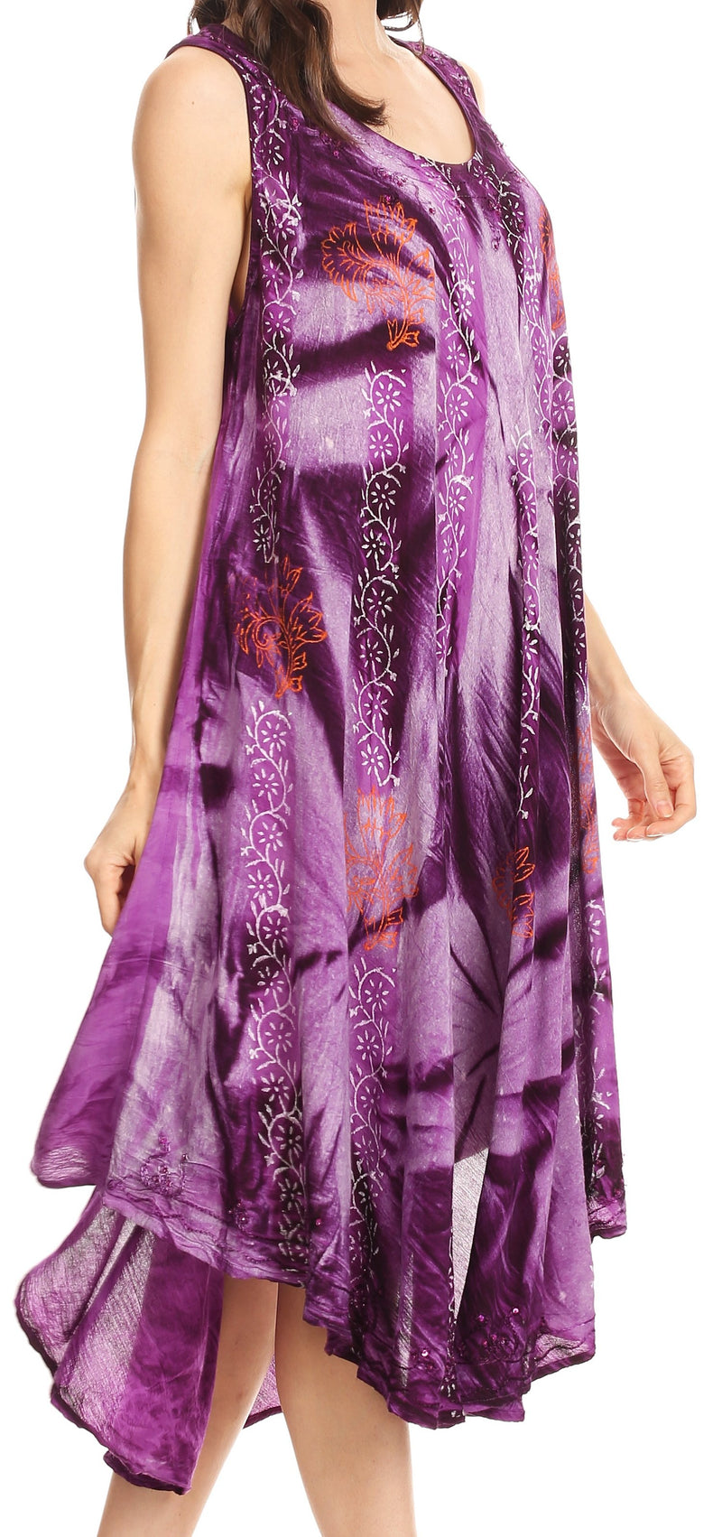 Sakkas Mariana Tie Dye Vine Print Dress / Cover Up with Sequins and Embroidery