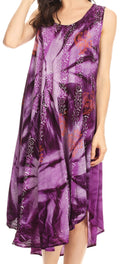 Sakkas Mariana Tie Dye Vine Print Dress / Cover Up with Sequins and Embroidery#color_Purple