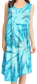 Sakkas Mariana Tie Dye Vine Print Dress / Cover Up with Sequins and Embroidery#color_Turquoise