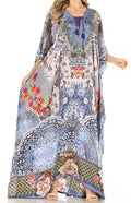 Sakkas Milanna Women's V neck Short Sleeve Vibrant Print Caftan Dress Cover-up#color_Print-2