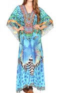 Sakkas Milanna Women's V neck Short Sleeve Vibrant Print Caftan Dress Cover-up#color_Print-11