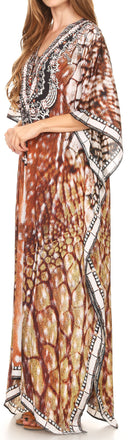 Sakkas Milanna Women's V neck Short Sleeve Vibrant Print Caftan Dress Cover-up