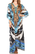 Sakkas Milanna Women's V neck Short Sleeve Vibrant Print Caftan Dress Cover-up#color_Print-14