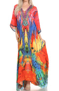 Sakkas Milanna Women's V neck Short Sleeve Vibrant Print Caftan Dress Cover-up#color_Print-15