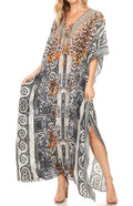Sakkas Milanna Women's V neck Short Sleeve Vibrant Print Caftan Dress Cover-up#color_Print-16