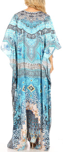 Sakkas Milanna Women's V neck Short Sleeve Vibrant Print Caftan Dress Cover-up