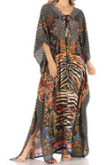 Sakkas Milanna Women's V neck Short Sleeve Vibrant Print Caftan Dress Cover-up#color_Print-4