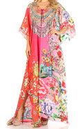 Sakkas Milanna Women's V neck Short Sleeve Vibrant Print Caftan Dress Cover-up#color_Print-5