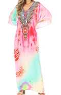 Sakkas Milanna Women's V neck Short Sleeve Vibrant Print Caftan Dress Cover-up#color_Print-6