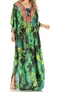 Sakkas Milanna Women's V neck Short Sleeve Vibrant Print Caftan Dress Cover-up#color_Print-8