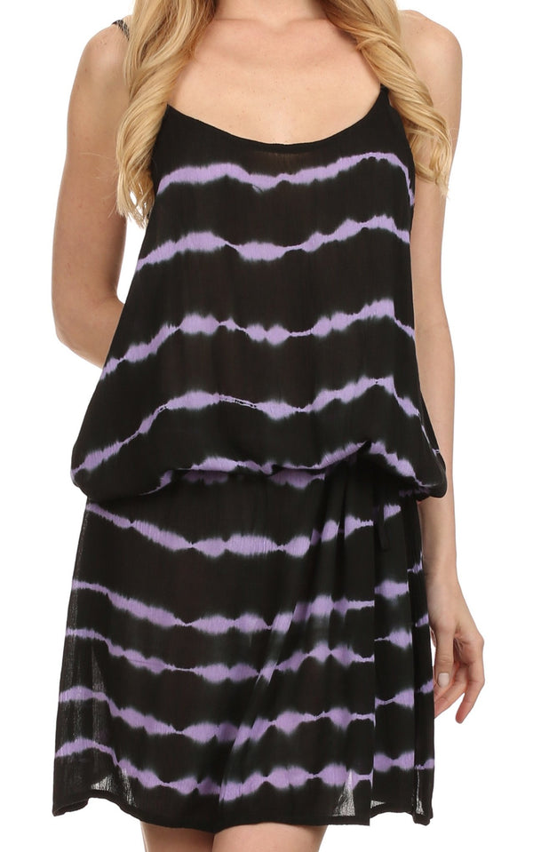Sakkas Casey Tie Dye Striped Wave Every Day Caftan Mid Length Dress / Cover Up