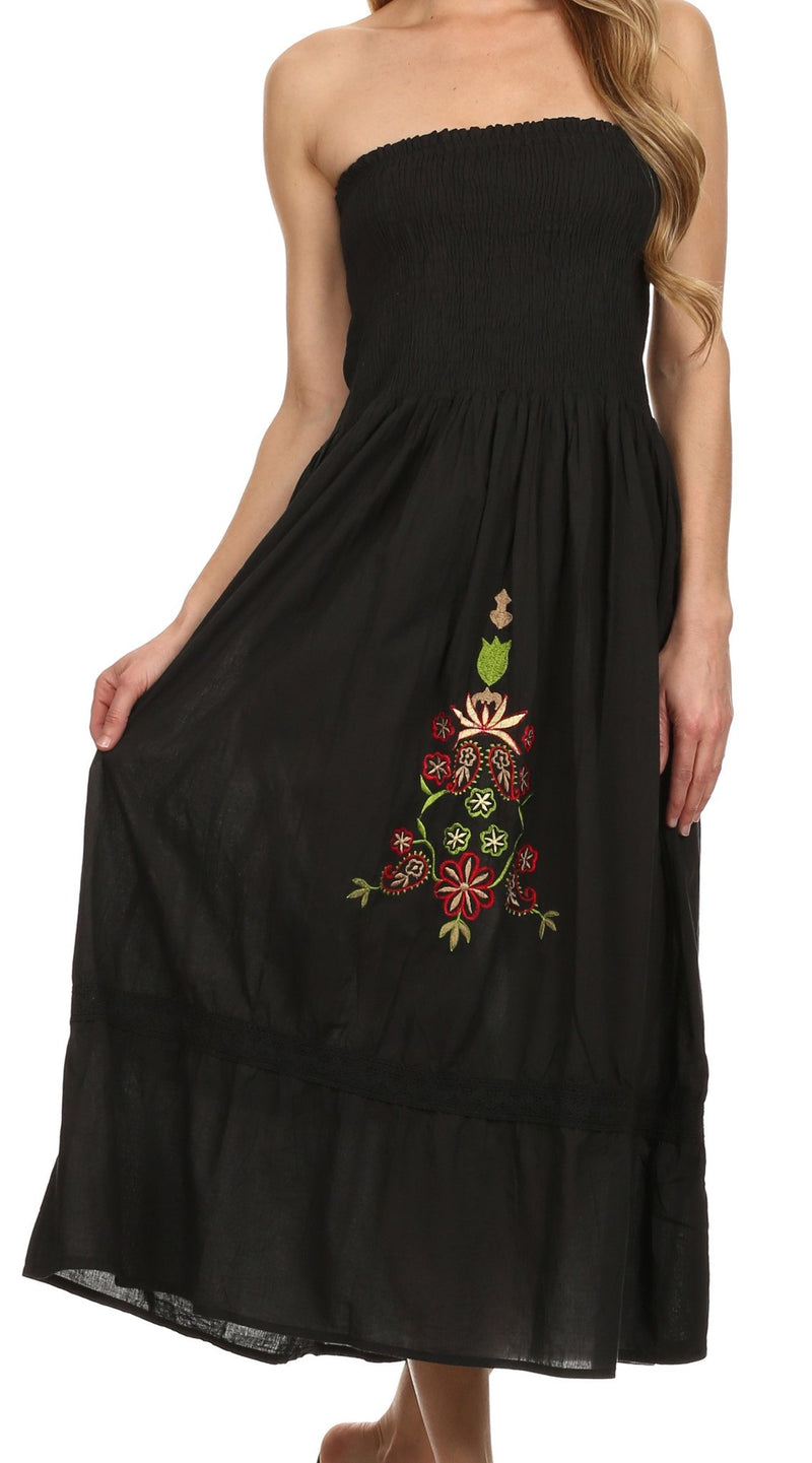 Sakkas Elsie Floral Embroidered Cotton Tube Top Dress