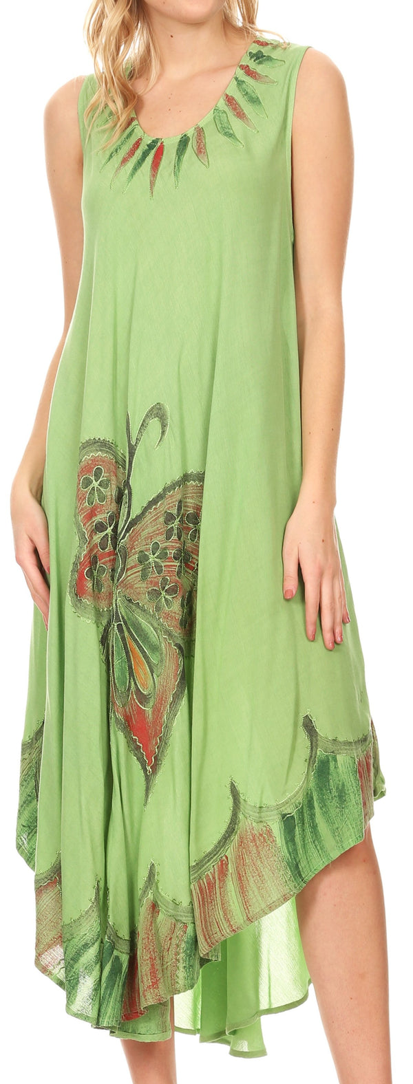 Sakkas Keola Women's Maxi Caftan Bathing Suit Cover Up Summer Dress Sleeveless#color_Green