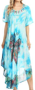Sakkas Nalani Womens Flowy Caftan Tie Dye Summer Dress Cover up Relax Fit#color_Turquoise