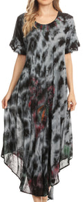 Sakkas Nalani Womens Flowy Caftan Tie Dye Summer Dress Cover up Relax Fit#color_Charcoal