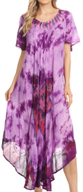 Sakkas Nalani Womens Flowy Caftan Tie Dye Summer Dress Cover up Relax Fit#color_Purple 
