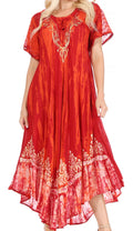 Sakkas Devora Women's Maxi NightGown Caftan Kaftan Dress Tie Dye Batik & Corset#color_Red-burg