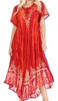 Sakkas Devora Women's Maxi NightGown Caftan Kaftan Dress Tie Dye Batik & Corset#color_Red-burg 