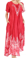 Sakkas Devora Women's Maxi NightGown Caftan Kaftan Dress Tie Dye Batik & Corset#color_Blush