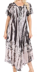 Sakkas Devora Women's Maxi NightGown Caftan Kaftan Dress Tie Dye Batik & Corset#color_Olive-cream